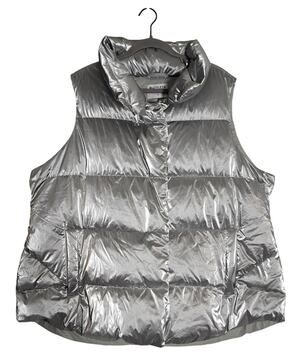 Athleta Down Puffer Vest Womens 3X Metallic Silver Quilted Plus Size Jacket
